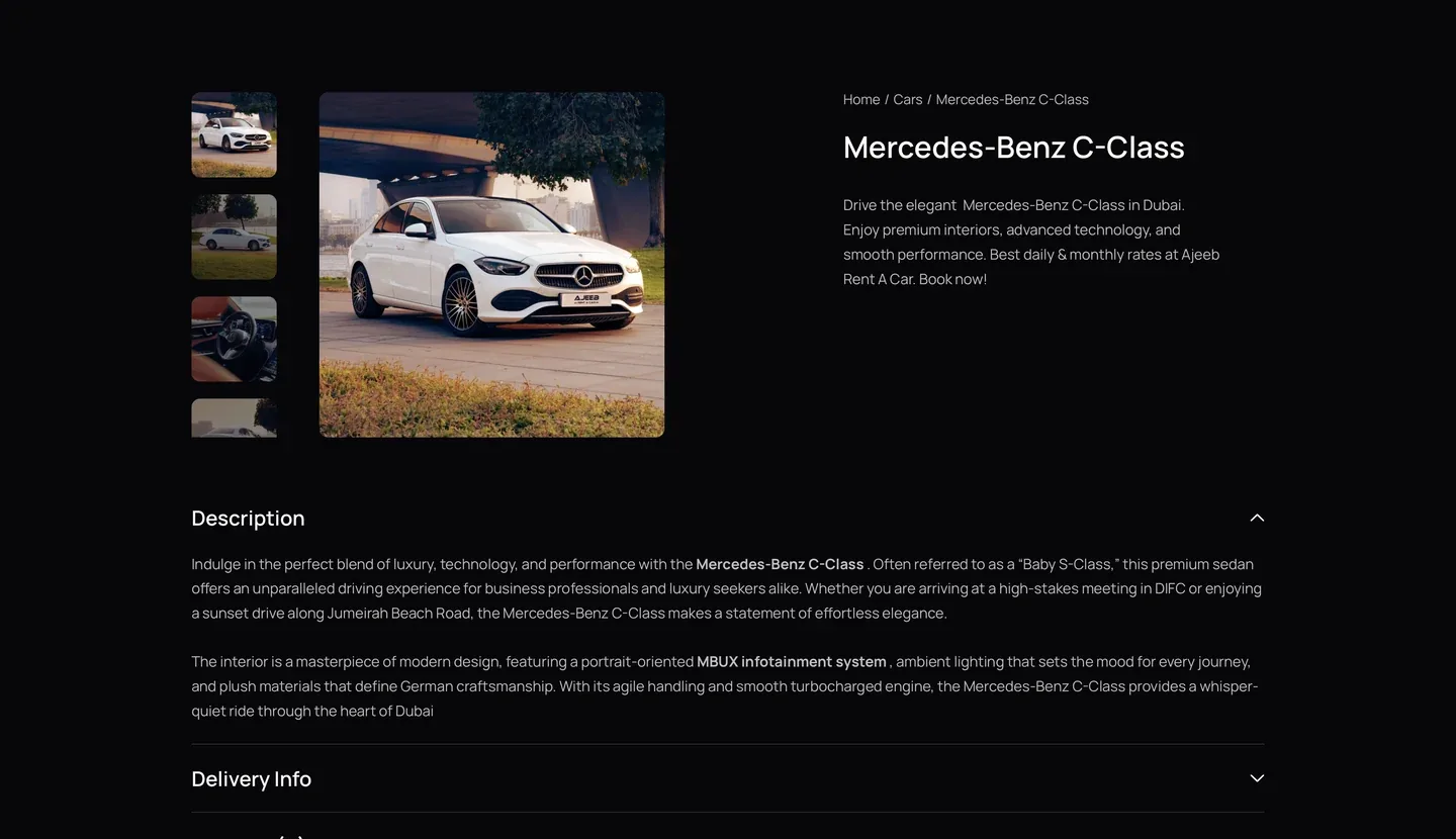 AJEEB RENT A CAR website interface 4