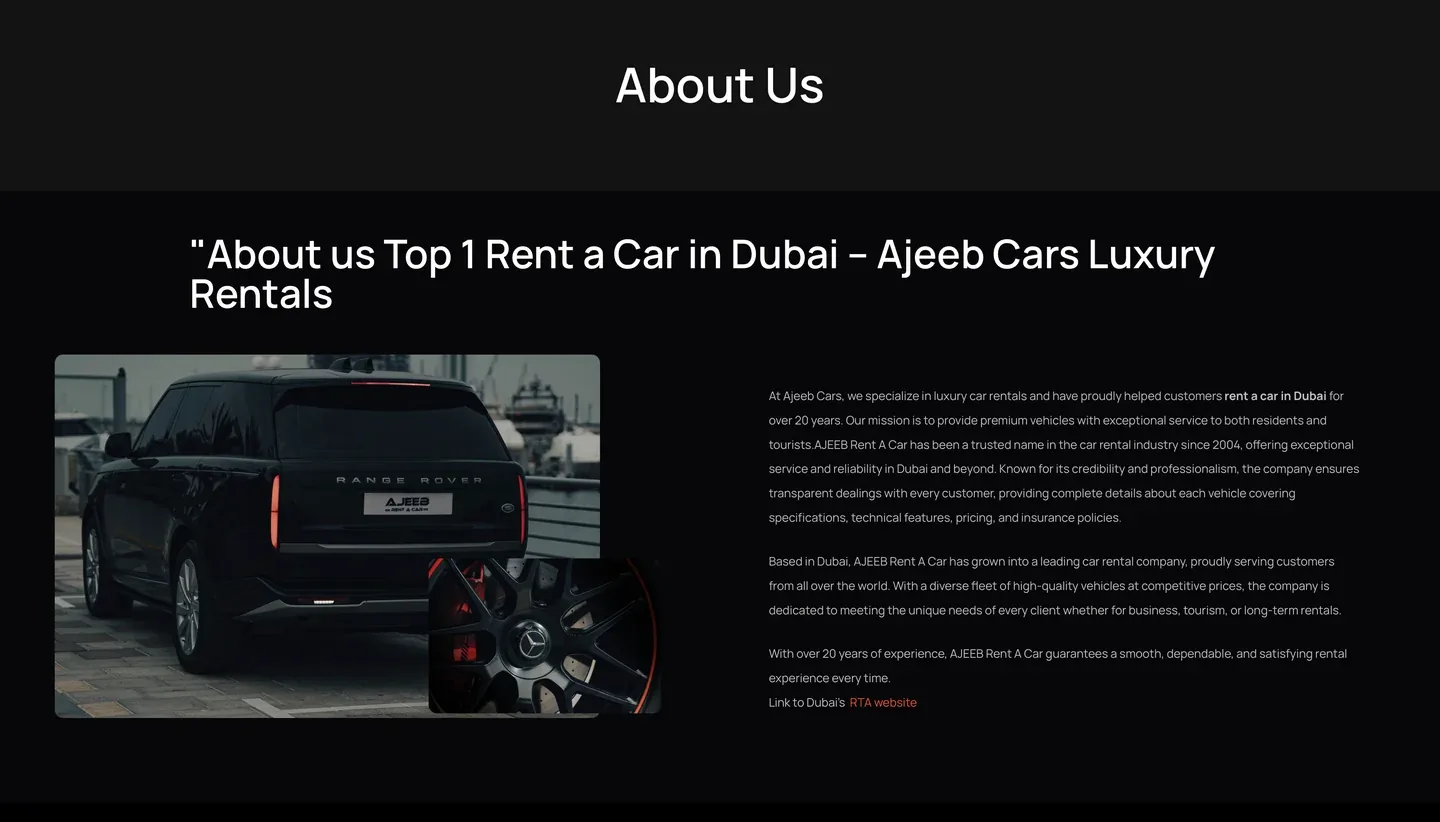 AJEEB RENT A CAR website interface 5